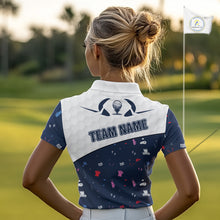 Load image into Gallery viewer, Womens Golf Polo Shirt Custom Name Funny Blue White Golf Ball Pattern Women Golf Wear Top For Team NHN0025