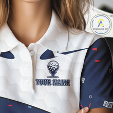 Load image into Gallery viewer, Womens Golf Polo Shirt Custom Name Funny Blue White Golf Ball Pattern Women Golf Wear Top For Team NHN0025