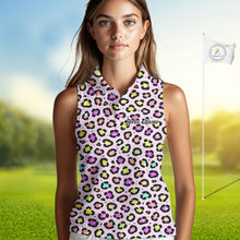 Load image into Gallery viewer, Womens Sleeveless Golf Polo Shirt Custom Colorful Neon Rainbow Leopard Team Golf Shirt For Golf Lovers NHN0154