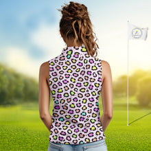 Load image into Gallery viewer, Womens Sleeveless Golf Polo Shirt Custom Colorful Neon Rainbow Leopard Team Golf Shirt For Golf Lovers NHN0154