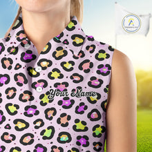 Load image into Gallery viewer, Womens Sleeveless Golf Polo Shirt Custom Colorful Neon Rainbow Leopard Team Golf Shirt For Golf Lovers NHN0154
