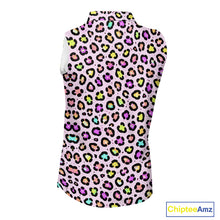 Load image into Gallery viewer, Womens Sleeveless Golf Polo Shirt Custom Colorful Neon Rainbow Leopard Team Golf Shirt For Golf Lovers NHN0154
