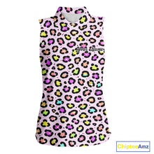 Load image into Gallery viewer, Womens Sleeveless Golf Polo Shirt Custom Colorful Neon Rainbow Leopard Team Golf Shirt For Golf Lovers NHN0154