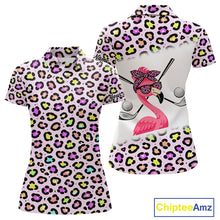 Load image into Gallery viewer, Funny Flamingo Womens Golf Polo Shirt Custom Colorful Neon Rainbow Leopard Pattern Team Golf Polo Gift NHN0155