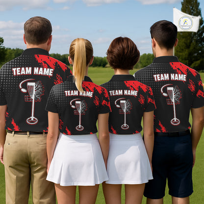 Skull Mens Disc Golf Polo Shirt Custom Name Black And Red Disc Golf Basket Personalized Golf Shirts NHN0049
