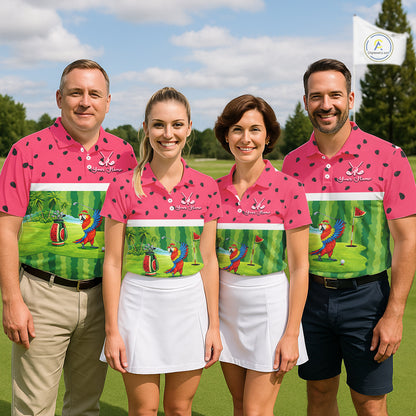Funny Mens Golf Polo Shirt Custom Watermelon Tropical Pattern, Parrot Golf Shirts For Team NHN0183