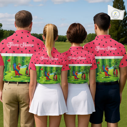 Funny Mens Golf Polo Shirt Custom Watermelon Tropical Pattern, Parrot Golf Shirts For Team NHN0183