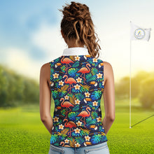 Load image into Gallery viewer, Funny Womens Sleeveless Golf Polo Shirt Custom Toucan Tropical Pattern, Flamingo Golf Shirts For LadiesNHN0099