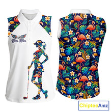 Load image into Gallery viewer, Funny Womens Sleeveless Golf Polo Shirt Custom Toucan Tropical Pattern, Flamingo Golf Shirts For LadiesNHN0099