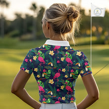 Load image into Gallery viewer, Funny Womens Golf Polo Shirt Custom Floral Tropical Pattern Flamingo Golf Shirts For Ladies NHN0099