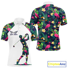 Load image into Gallery viewer, Funny Mens Golf Polo Shirt Custom Floral Tropical Leaf Pattern Flamingo Golf Shirt For Men NHN0099