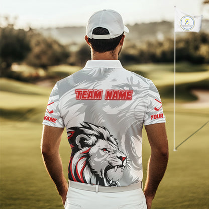 Lion Mens Golf Polo Shirt Red And White Lion King Sketching Polo Shirt Best Golf Shirt For Men NHN0055
