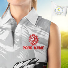 Load image into Gallery viewer, Lion Womens Sleeveless Golf Polo Shirt Custom Red And White Lion Best Golf Shirts For Women NHN0055