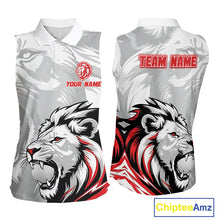 Load image into Gallery viewer, Lion Womens Sleeveless Golf Polo Shirt Custom Red And White Lion Best Golf Shirts For Women NHN0055