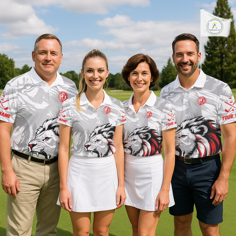 Lion Mens Golf Polo Shirt Red And White Lion King Sketching Polo Shirt Best Golf Shirt For Men NHN0055