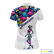 Load image into Gallery viewer, Funny Womens Golf Polo Shirt Custom Toucan Tropical Pattern, Flamingo Golf Shirts For Ladies NHN0192