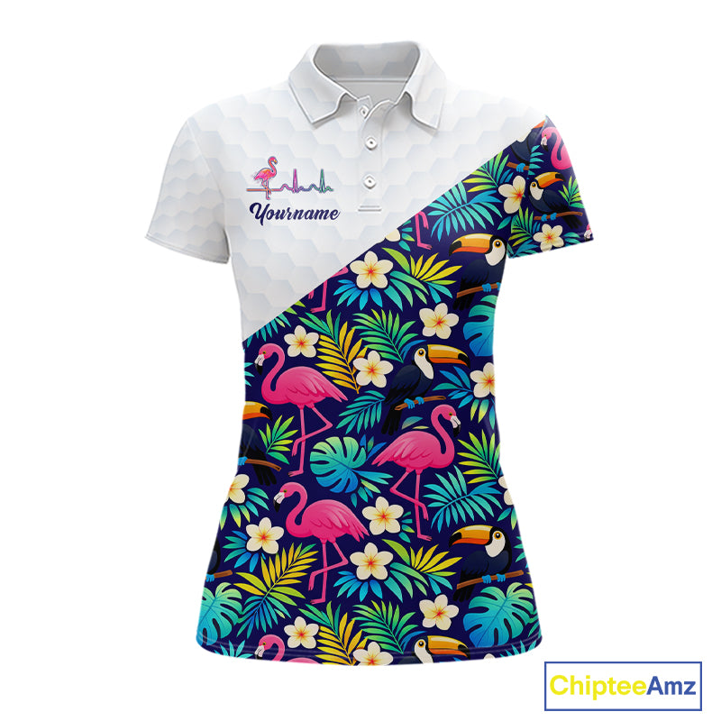 Funny Womens Golf Polo Shirt Custom Toucan Tropical Pattern, Flamingo Golf Shirts For Ladies NHN0192