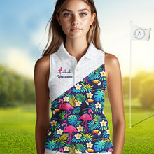 Load image into Gallery viewer, Funny Womens Sleeveless Golf Polo Shirt Custom Toucan Tropical Pattern, Flamingo Golf Shirt For Ladies NHN0192
