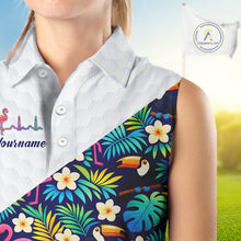 Load image into Gallery viewer, Funny Womens Sleeveless Golf Polo Shirt Custom Toucan Tropical Pattern, Flamingo Golf Shirt For Ladies NHN0192