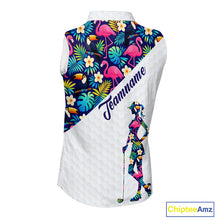 Load image into Gallery viewer, Funny Womens Sleeveless Golf Polo Shirt Custom Toucan Tropical Pattern, Flamingo Golf Shirt For Ladies NHN0192