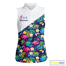Load image into Gallery viewer, Funny Womens Sleeveless Golf Polo Shirt Custom Toucan Tropical Pattern, Flamingo Golf Shirt For Ladies NHN0192