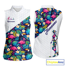 Load image into Gallery viewer, Funny Womens Sleeveless Golf Polo Shirt Custom Toucan Tropical Pattern, Flamingo Golf Shirt For Ladies NHN0192