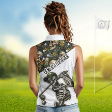 Load image into Gallery viewer, Funny Womens Sleeveless Golf Polo Shirts Custom Green Tropical Pattern Personalized Skull Golf Shirts NHN0071