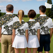 Load image into Gallery viewer, Funny Mens Golf Polo Shirts Custom Green Tropical Leaf Pattern Personalized Skull Golf Shirts For Men NHN0071