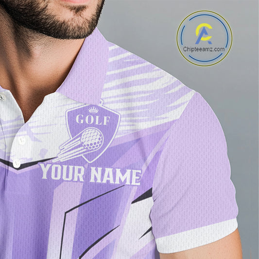 Mens Golf Polo Shirt Purple Geometric Pattern Custom Team Golf Tops For Men, Golf Gifts NHN0199