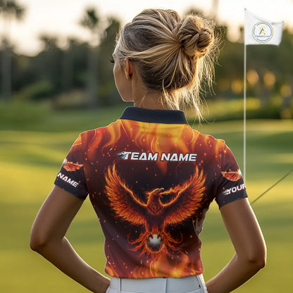 Womens Golf Polo Shirt Custom Phoenix Red Flame Team Golf Tops, White Golf Outfit For Women NHN0077