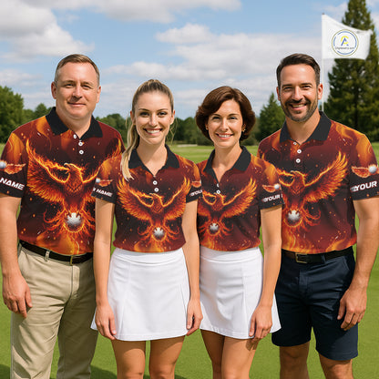 Womens Golf Polo Shirt Custom Phoenix Red Flame Team Golf Tops, White Golf Outfit For Women NHN0077