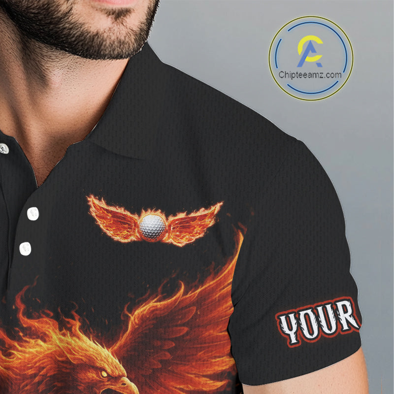 Mens Golf Polo Shirt Custom Phoenix Red Flame Team Golf Tops, White Golf Outfit For Men NHN0078