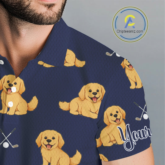Funny Golden Retriever Mens Golf Polo Shirt Custom Blue Team Mens Golf Tops, Dog Lover Gift Nhn0214