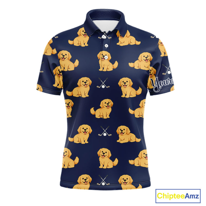 Funny Golden Retriever Mens Golf Polo Shirt Custom Blue Team Mens Golf Tops, Dog Lover Gift Nhn0214