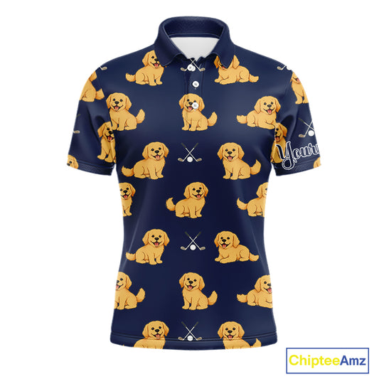 Funny Golden Retriever Mens Golf Polo Shirt Custom Blue Team Mens Golf Tops, Dog Lover Gift Nhn0214