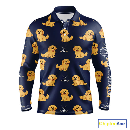 Funny Golden Retriever Long Sleeve Golf Polo Shirt Custom Team Mens Golf Tops, Dog Lover Gift Nhn0214