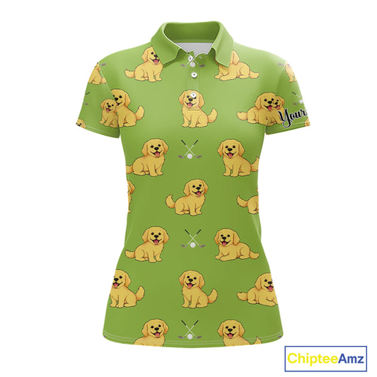 Womens Golf Polo Shirt Custom Funny Golden Retriever Green Team Ladies Golf Tops, Dog Lover Gift NHN0214
