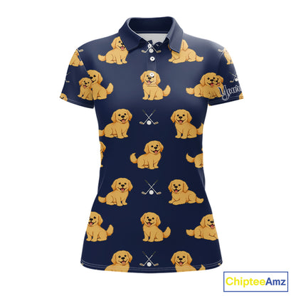 Funny Golden Retriever Womens Golf Polo Shirt Custom Blue Team Ladies Golf Tops, Dog Lover Gift Nhn0214