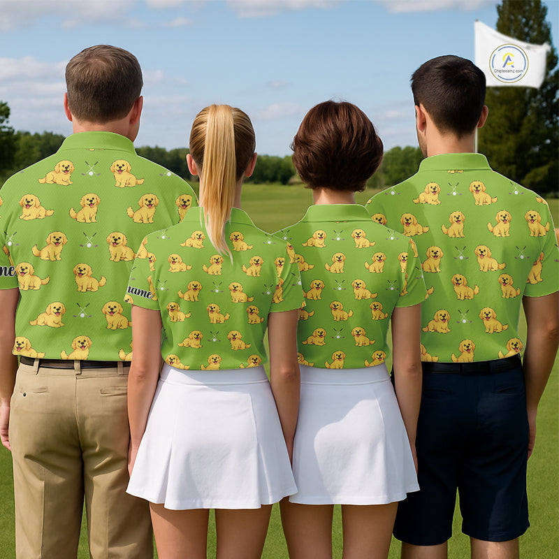 Womens Golf Polo Shirt Custom Funny Golden Retriever Green Team Ladies Golf Tops, Dog Lover Gift NHN0214