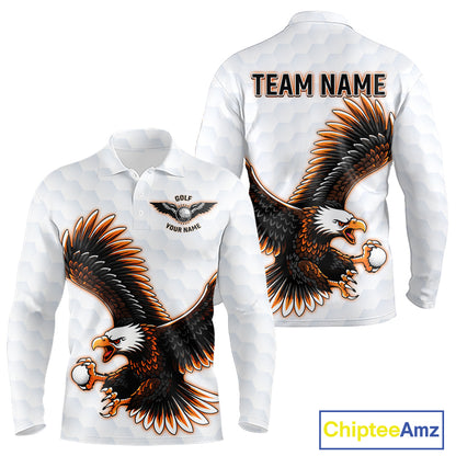 Long Sleeve Golf Polo Shirt Custom Eagle Golf Shirts Personalized Golf Clubs White Team Golf Top NHN0082