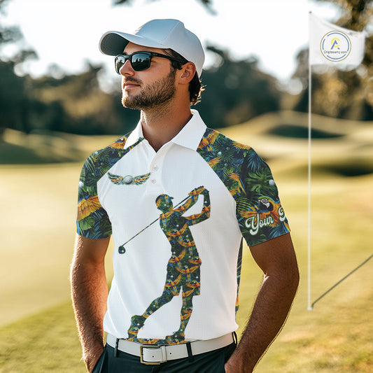 Mens Golf Polo Shirt Custom Colorful Parrots And Floral Tropical Pattern Team Golf Shirts, Golf Gifts NHN0093