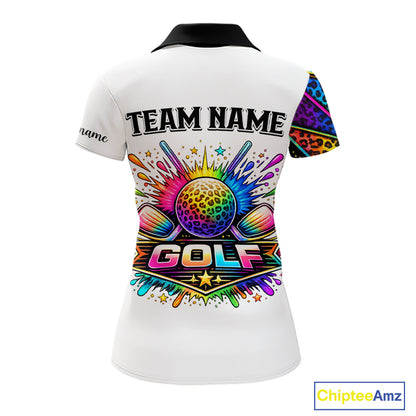 Rainbow Womens Golf Polo Shirt Leopard Print Pattern Custom Team Ladies Golf Tops, Golf Gifts NHN0226