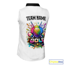 Load image into Gallery viewer, Rainbow Womens Sleeveless Golf Polo Shirt Leopard Print Pattern Custom Team Golf Tops, Golf Gifts NHN0226