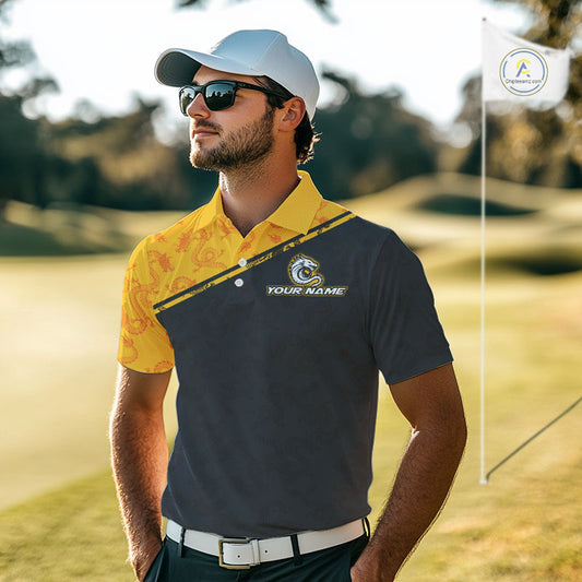 Funny Dragon Mens Golf Polo Shirts Custom Yellow And Blue Dragon Pattern Team Golf Outfits, Golf Gifts NHN0102