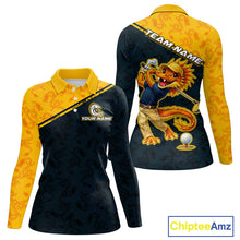 Load image into Gallery viewer, Funny Dragon Womens Long Sleeve Golf Polo Shirt Custom Yellow And Blue Team Golf Outfits, Golf Gifts NHN0102