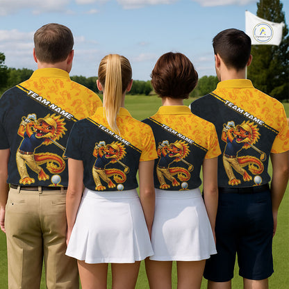 Funny Dragon Mens Golf Polo Shirts Custom Yellow And Blue Dragon Pattern Team Golf Outfits, Golf Gifts NHN0102