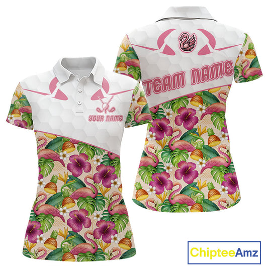 Funny Flamingo Womens Golf Polo Shirt Floral Tropical Custom Pink Golf Shirts Golfer Gift Apparel NHN0107