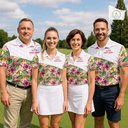 Funny Flamingo Womens Golf Polo Shirt Floral Tropical Custom Pink Golf Shirts Golfer Gift Apparel NHN0107