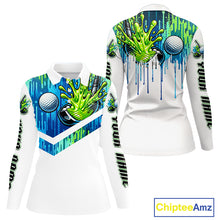 Load image into Gallery viewer, Watercolor Long Sleeve Golf Polo Shirt Custom Green Golf Ball Pattern Golf Tops For Women, Golf Gifts NHN0113