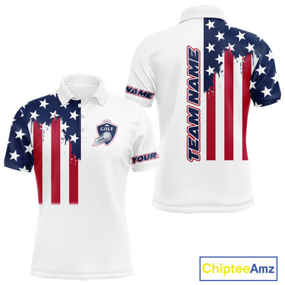 American Flag Mens Golf Polo Shirt Custom Red, White And Blue Team Golf Jersey, Patriotic Golf Shirts NHN0118